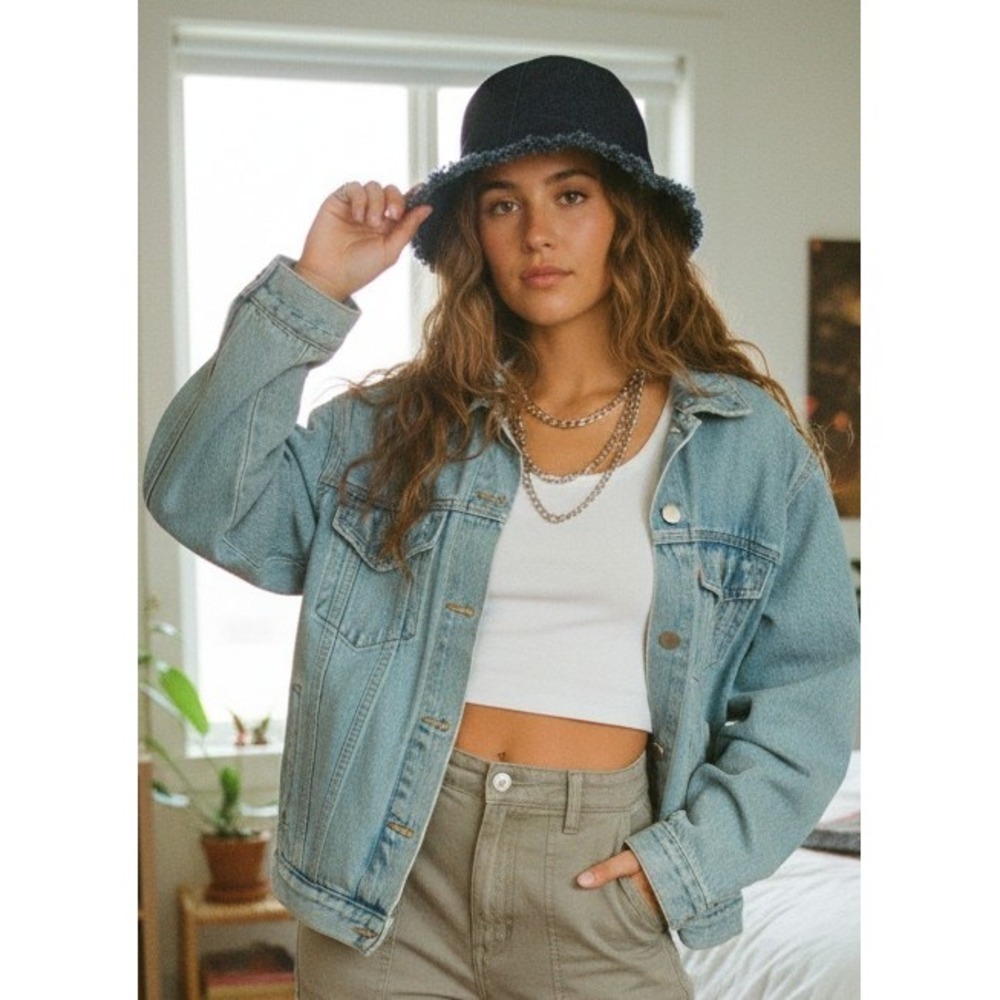 Lulu Denim Bucket Hat Frayed Raw Edge Blue Jean Sun Cap 90s Y2K Style OS